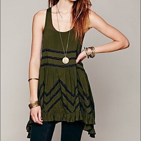 Free People Other - Free People Dotted Voile & Lace Ruffle Tank Slip